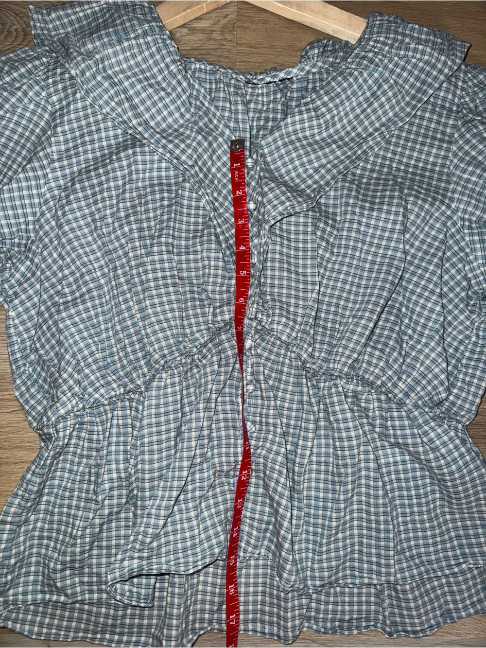 Blue Gingham Ruffle Peasant Top - Picture 5 of 6